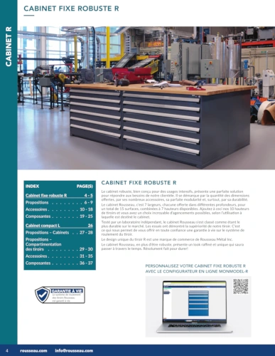 Factory workshop with a large grey fixed tool cabinet and a wooden workbench; machinery in the background.